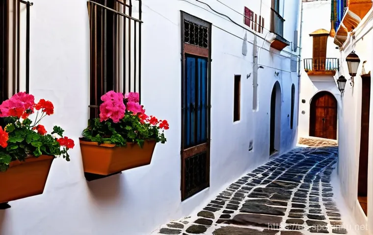 성북동 북정마을 감성 골목길 - Image Prompt 1: Enchanting Andalusian Alleyway**