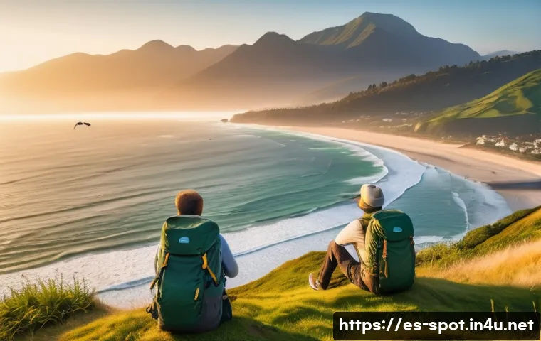 남해 금산 보리암 일출 - A breathtaking sunrise scene over a serene coastal landscape with a blend of majestic mountains and ...