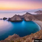 해남 땅끝마을 해돋이 - A serene sunrise scene at Mirador del Cabo de Gata in Almer&iacute;a, featuring dramatic volcanic cliffs ba...
