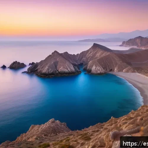 해남 땅끝마을 해돋이 - A serene sunrise scene at Mirador del Cabo de Gata in Almer&iacute;a, featuring dramatic volcanic cliffs ba...